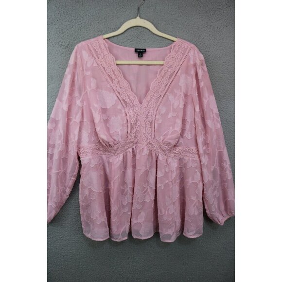 Torrid Long Balloon Sleeve Chiffon Lace Tunic-Size 1X-Cottagecore-Lined - Picture 1 of 10
